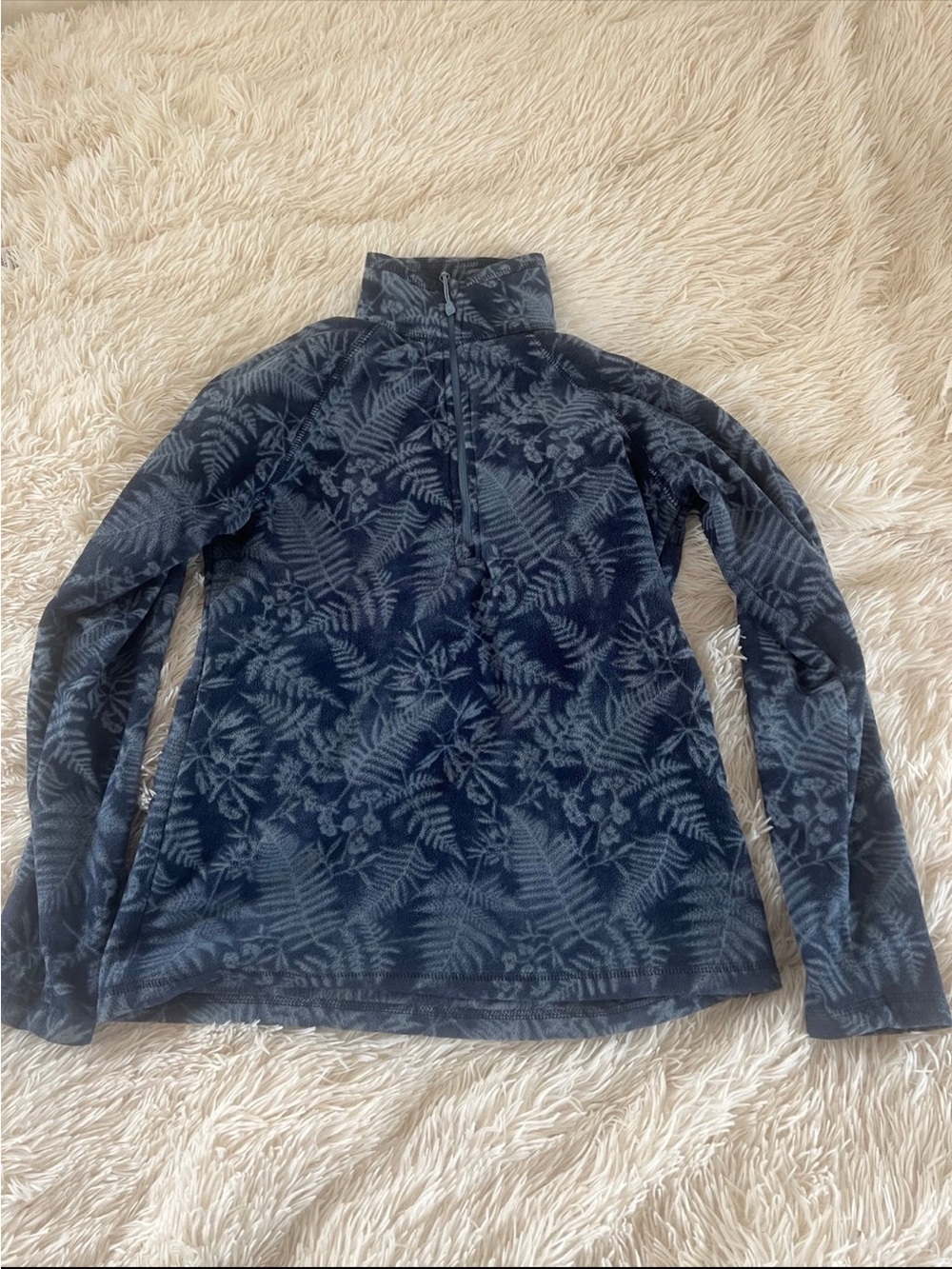 Eddie Bauer Navy Fern-Print Quarter Zip Pullover